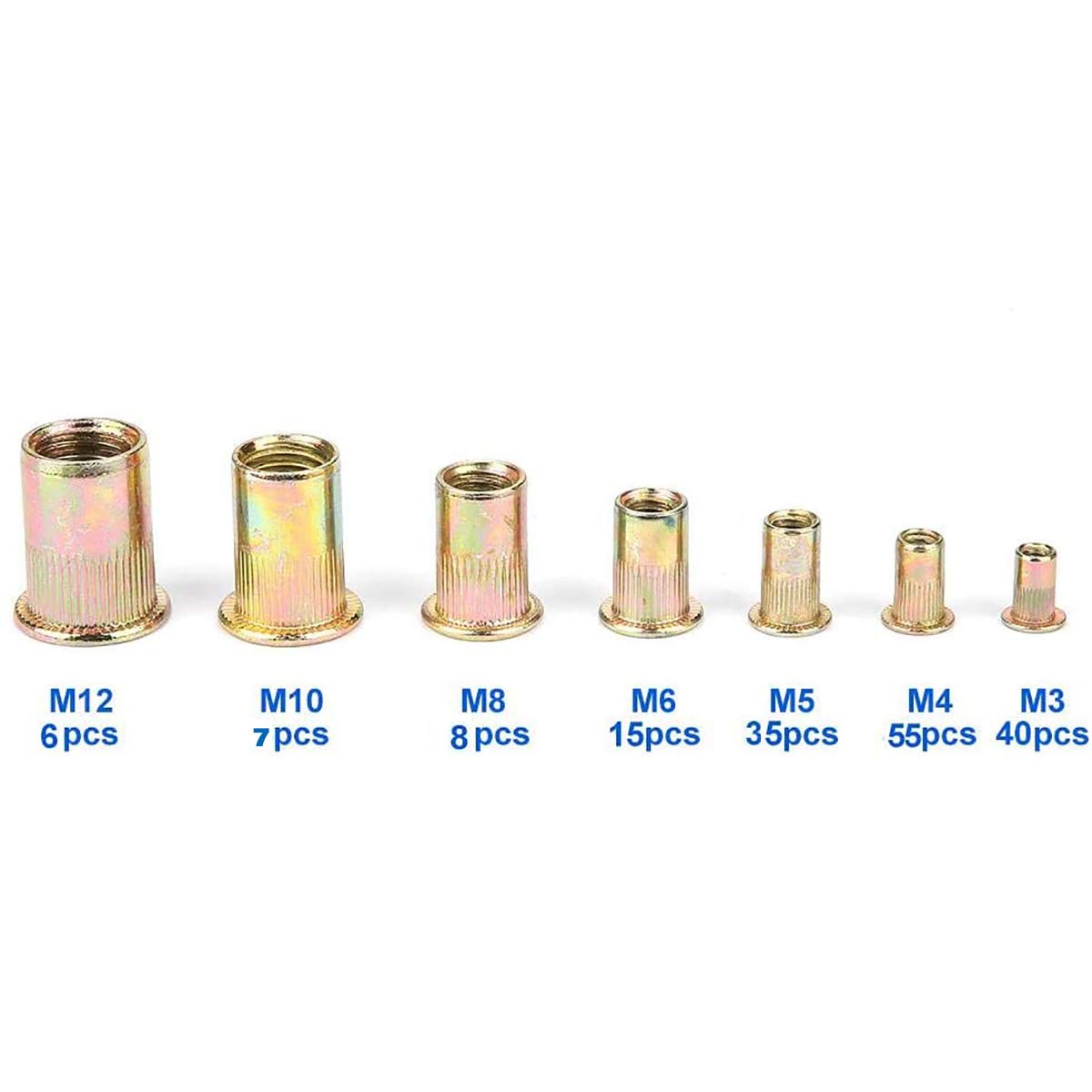 166 Pieces Rivet Nut, Insert Nutsert Zinc Plated Carbon Steel Flat