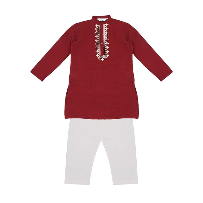 Boy's Rayon straight Kurta Pyjama (110052522_Maroon_5-6 Yrs)