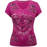 SOLY HUX Women's Graphic Tees Y2k Gothic Vintage Tops V Neck Short Sleeve Summer T Shirt Streetwear