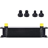EVIL ENERGY 10 Row Oil Cooler, 10AN Engine Oil Cooler Universal | Stacked-Plate Aluminum Design, Includes 6AN and 8AN Adapters, Verify Available Installation Space