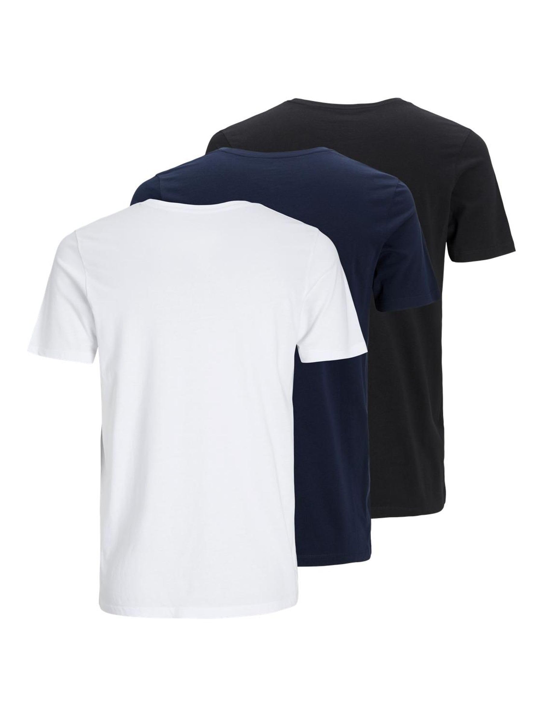 JACK & JONES Herren JJECORP Logo Tee SS Crew Neck 3PK MP T-Shirt, White/Pack:1Black 1Navy Blazer 1 White, L 4