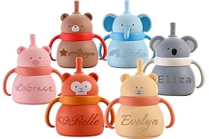 Personalized Silicone Baby Cup with Engraved Name Animal SpillProof Training Sippy Cup for Toddlers 6+ Months, Baby Shower & 