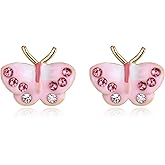 Cosol Silver Butterfly Stud Earrings, Enamel CZ Cubic Zirconia Cute Insect Animal Studs Earring Hypoallergenic Butterflies Jewelry Gifts for Daughter Granddaughter Birthday