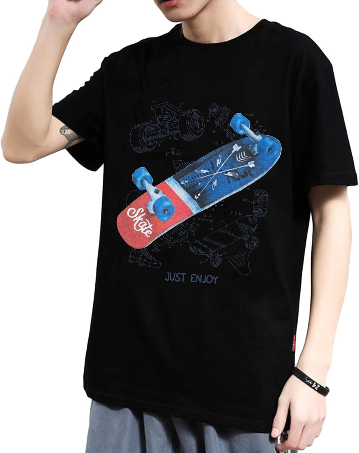 Cool Skateboard Graphic Letter Printed Vintage T Shirt Short Sleeve