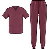 Zam Imports Unisex Men's Women's Joggers Scrubs Medical Nursing Stretch Flex V-Neck Jogger 2 Piece Scrub Set