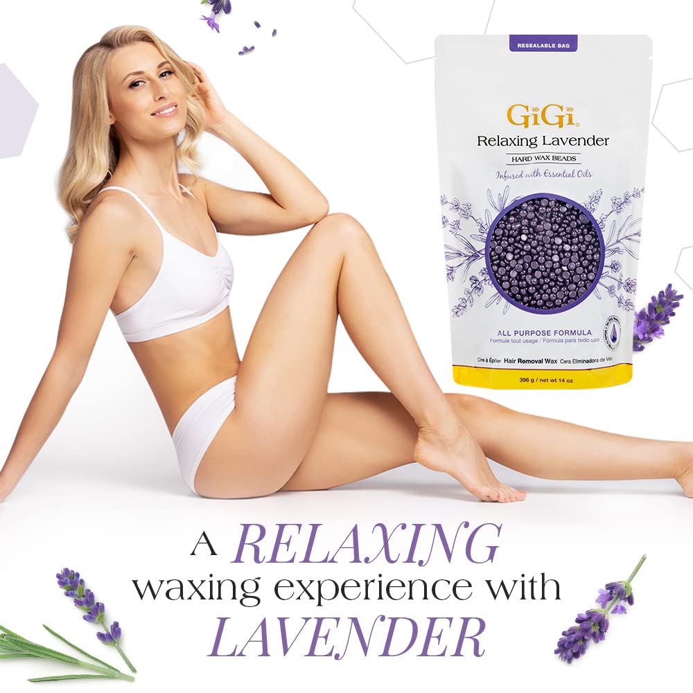 GIGI Hard Wax Beads for Hair Removal - Relaxing Lavender, Waxing Beads for Face, Body, and Sensitive Areas, 14 oz