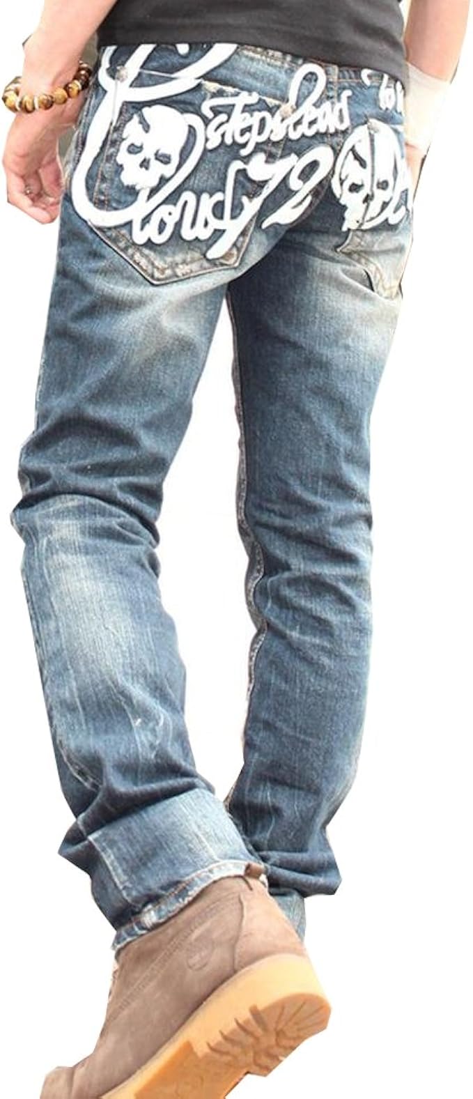 Amazon ジーンズ 専門店 クラシカルエルフ Classical Elf Cloud72 クラウド ｎｅｗ567 ドクロ スカル 髑髏 レザー 革 ヴィンテージ加工 メンズ ストレート ジーンズ W28 ジーンズ 通販