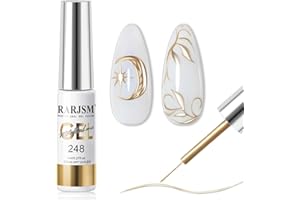 RARJSM Metallic Nail Art Gel Liner Bronze Gold Mirror Chrome 3D Effect Gel Nail Polish 8ml Build in Thin Brush Metal Painted Drawing Striper Painting Gelpolish Soak off Curing Requires for Home Salon