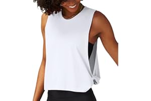 Dazevt Womens Workout Tank Tops Sports Crop Tops Loose Fit Sleeveless Shirt Yoga Running Top Going Out Top