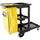 Rubbermaid Commercial Housekeeping 3-Shelf Cart with Zippered Yellow Vinyl Bag, Black, FG617388BLA