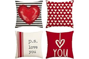WIOYOI Valentines Day Outdoor Pillow Covers, 18 x 18 inch Set of 4 Waterproof Throw Pillow Cases, Love Cushion Decor for Home Outside Patio Front Porch House Farmhouse(Love D)