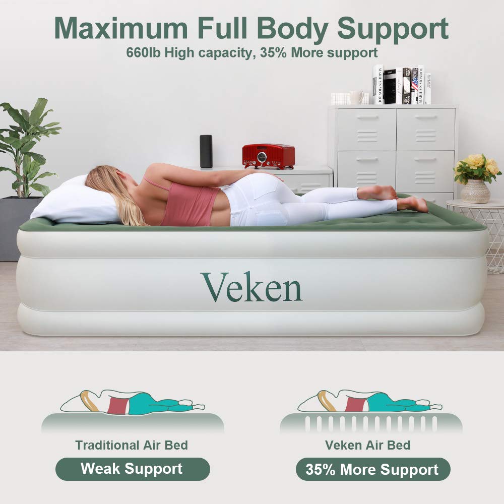 Veken Queen Air Mattress with Builtin Pump, Inflatable 18" Elevated