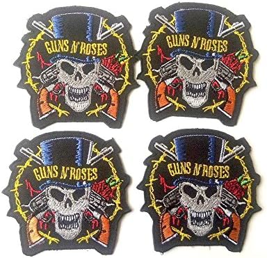 Set of 4 Skull Guns n Roses Rock band Symbol t Shirts DIY Applique Embroidered Sew Iron on Patch Patches