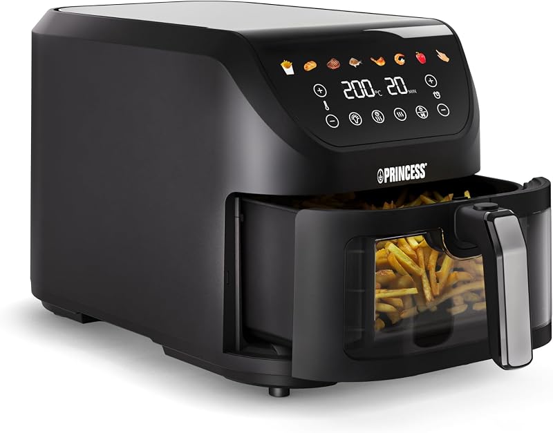 SlimFry Airfryer, 8L Capacità, 2000W, 8 Programmi, Display Touchscreen Digitale, Temperatura Regolabile, Finestra di Controllo, Spegnimento Automatico, Cestello Lavabile, 182257
