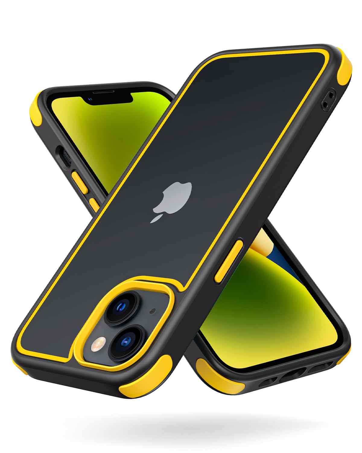 MobNano Compatible with iPhone 13/14 5G, Ultra Thin Hybrid Case, Soft TPU Shockproof Bumper Anti Scratch Cover for iPhone 13/14 - Black/Yellow