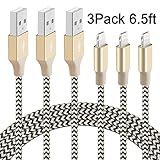 BUDGET & GOOD iPhone Charging Cables 6.5ft Nylon Braided Lightning to USB Cable for iPhone 7 7 Plus 6s 6s Plus 6 6 plus 5c 5s 5 iPad Air iPad mini iPod ( Black and Gold) - 3 Pack