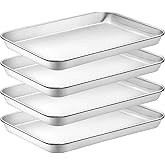 Quarter Sheet Pan Set of 4, CEKEE Stainless Steel Baking Sheet & Cookie Sheets for Baking, Baking Sheet Pan Oven Tray, Heavy Duty & Easy Clean Baking Pans Set - Size 12 x 10 x 0.98 Inch