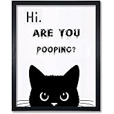 JLXART Framed Wall Art Bathroom Sign Are You Pooping Black Funny Cat Toilet Artwork Decor for Restroom,8x10inch