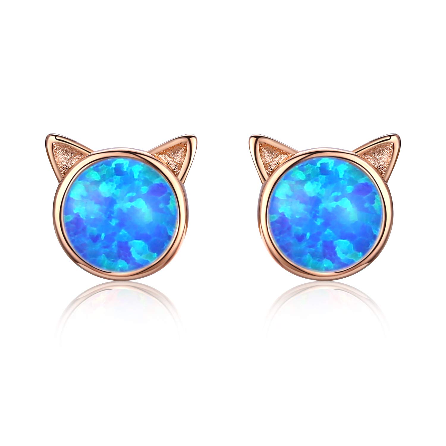 Cuoka Cat/Mouse/Owl/Sea Turtle/Skull Opal Earrings 925 Sterling Silver Cute Animal Opal Stud Earrings Hypoallergenic Animal Earrings Opal Jewelry Gifts Graduation Gifts for Women Girls