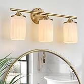 Jonsi Gold Bathroom Light Fixtures 3-Light Vanity Lights Modern Wall Sconce with Milk White Shade Brushed Brass Bathroom Ligh