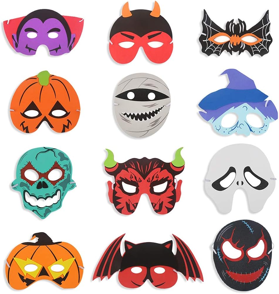 12 PCS Halloween Foam Masks for Kids Party Favor Supplies
