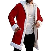 XovLAHzY Christmas Men's Long Cardigan Hoodies Women White Faux Fur Trim Warm Santa Claus Xmas Hooded Coat With Pocket