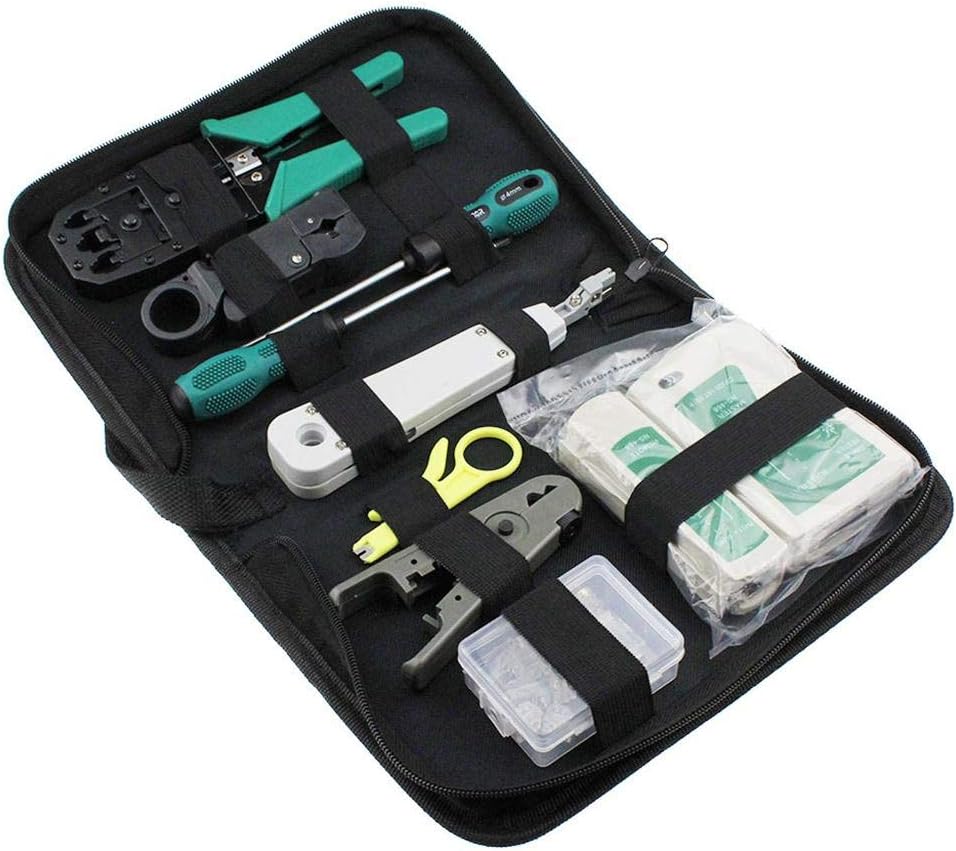Graysky 11Pcs/set Portable LAN Network Repair Tool Kit Maintenance Crimping Plier Tool Kit Cable Tester for RJ45 RJ11 RJ12 CAT5 CAT5e etc (Black)
