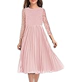 HOSIKA Flower Girl Dress Elegant Vintage Lace 3/4 Sleeve A-Line Pleated Formal Wedding Party Dress