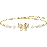 meosked Dainty Adjustable 14k Gold Plated Butterfly Bracelets for Women