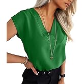 Lepunuo Womens Summer Tops Cap Sleeve Textured Dressy V Neck Shirts 2025 Work Office Blouses Business Casual Outfits
