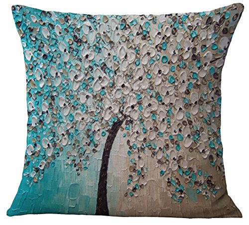 UPC 773822176931, ChezMax Oil Painting Home Decorative Cotton Linen Throw Pillow Cover Cushion Case Square Pillowslip For Bedding Sofa Lake Blue 45 X 45 cm