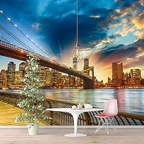 Wall Murals for Bedroom Brooklyn Bridgeand Newyork City Large Removable Wallpaper Peel and Stick Wall Stickers - 66x96 inches