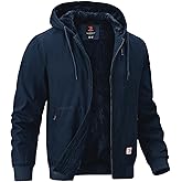 BGOWATU Men's Cotton Work Jacket Insulated Flannel Lined Full Zip Hoodies Active Winter Coat with Utility Pockets