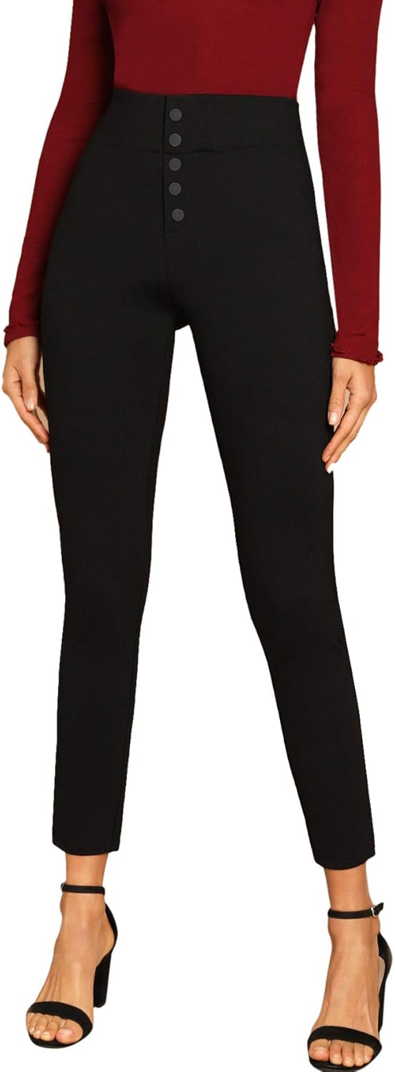 SweatyRocks Women's Casual Skinny Leggings Stretchy High Waisted Work Pants at  Women’s Clothing store