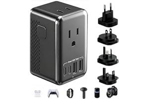 220V to 110V Converter Voltage Converter US to Europe Voltage Converter for Hair Dryer with 2 USB A and 2 USB C, European Tra