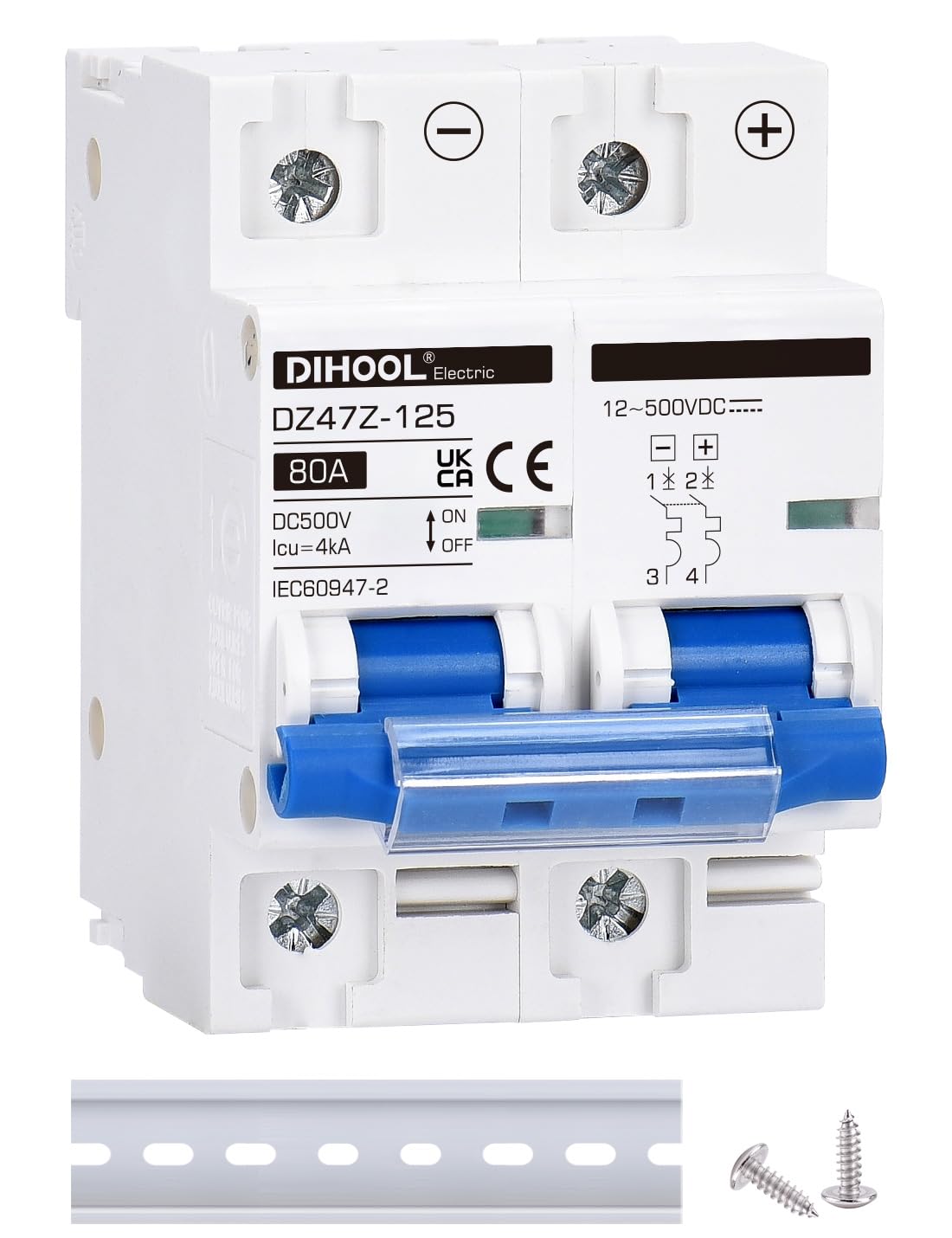 DIHOOL 2P 80 amp Solar DC Isolator Switch DC Miniature Circuit Breaker PV Disconnect Switch Fuse For Solar Energy Photovoltaic — image 1