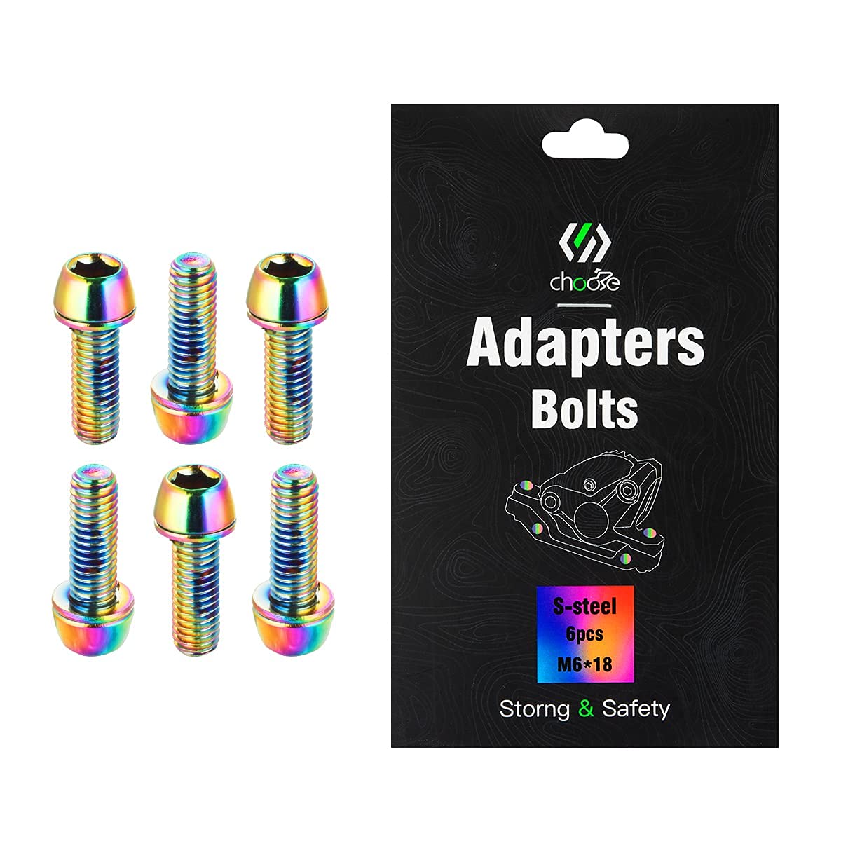 Chooee Bicycle Disc Brake Caliper Bolts, M6 X 18mm Caliper Bolt Screws for Mountain Bike/MTB Rainbow