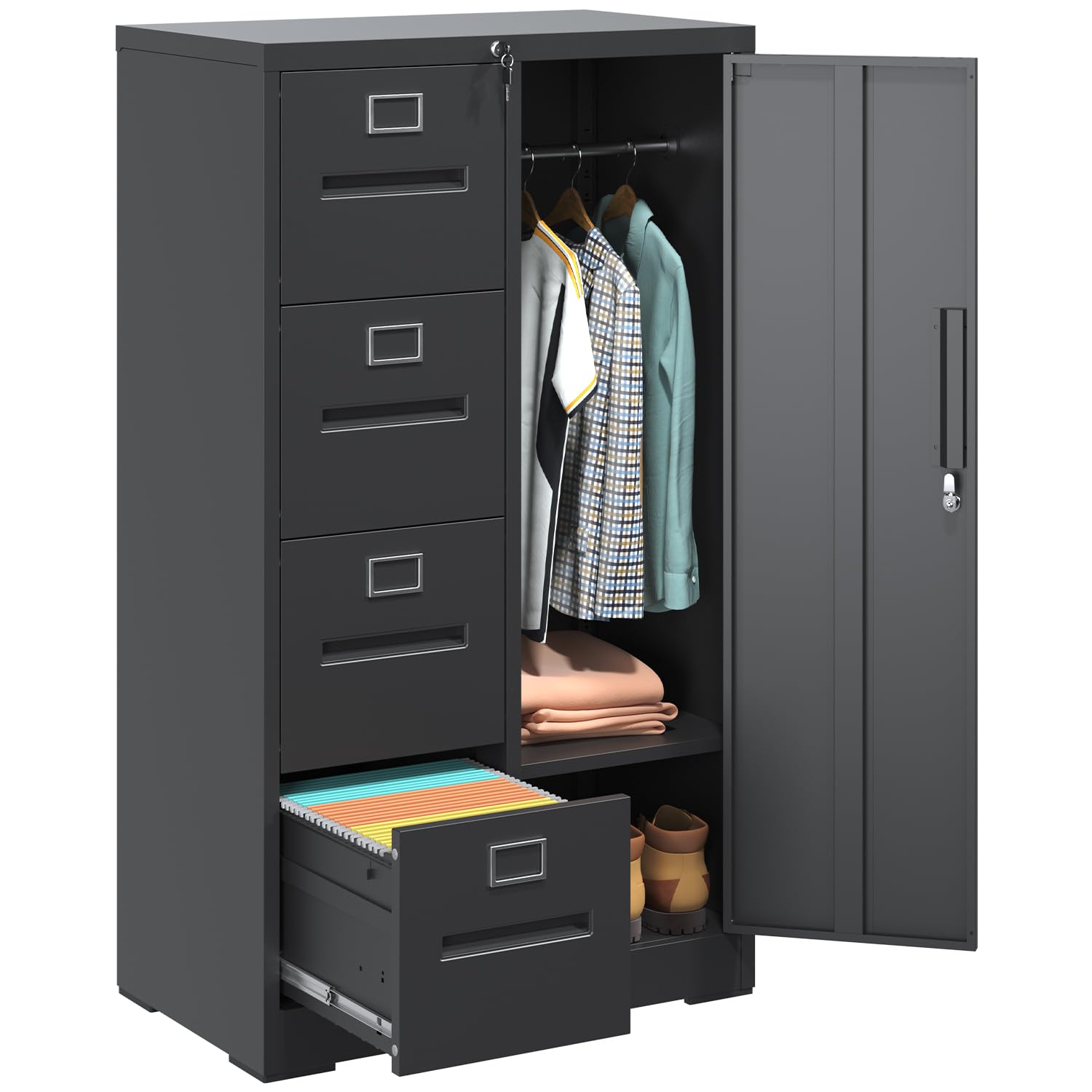BIZOEIRON 4 Drawer File Cabinet with Lock and 1
