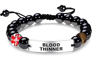 COMTRUDE Medical Alert ID Bracelet for Men Women Adjustable Wristband Cuff Bracelets Personalized Custom Charm Jewelry Stainless Steel Tag Obsidian Beaded Bracelet Gift