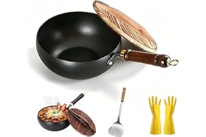 2026 NEW Uncoated Thick Iron Pot with Lid, Japanese Cast Iron Pan, Multifunctional Non-Stick Cast Irons Wok for Cooker Gas St