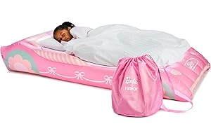 FUNBOY Barbie Kids Sleepover Travel Bed & Air Mattress. Perfect for Sleepovers. Includes Carrying Storage Bag, Twin