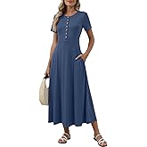 OUKODS Women's Spring Casual Maxi Dress Short Sleeve Fit and Flare A Line Flowy T Shirt Long Vacation Dresses with Pockets