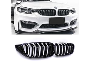 SNA Gloss Black ABS Front Kidney Grille with Double Slats Mesh Grill Compatible for BMW 4 Series F32 F33 F36 (2014+) F82 F83 