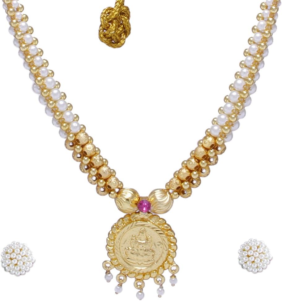 Womens Trendz Traditional Handmade White Crystal & Laxmi Pendal Jewellery Necklace And Earring Set