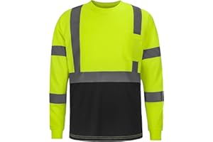 DPSAFETY High Visibility Class 3 T Shirts，Hi Vis Safety Shirts with Reflective Strips and Pocket, Long Sleeve Quick Dry Mesh Construction Work Shirt for Men/Women Black Bottom Lime,Large
