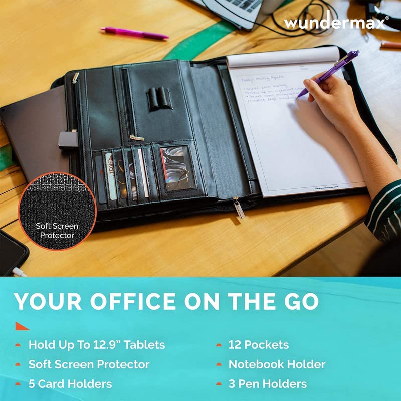 Wundermax Portfolio Binders for Women & Men 10 Inch Leather Padfolio