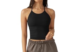 LASLULU Womens Sports Bra Seamless Long Crop Tank Racer Back Spaghetti Strap Workout Yoga Padded Bra Halter Neck Casual Tops