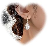 W WEILIRIAN Boho Pearl Drop Earrings for Women Teardrop Pearl Earrings Pearl Dangle Hook Earrings Gold Pearl Bead Earrings Wedding Pearl Earrings Jewelry for Girls Gifts