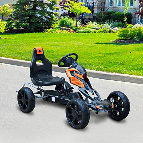 HOMCOM Kart à pédales Go-Kart Enfants 122L x 60l x 70H cm Ø Roues 29 cm siège Ergonomique Orange Noir