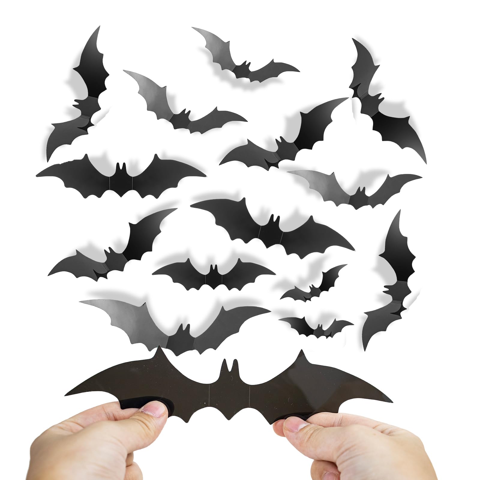 60 Pcs Halloween Bat Decorations, Bats Wall Decor, 4 Sizes PVC Black 3D Bat Sticker for Halloween Party Decorations Indoor Outdoor DIY Home Window Door Décor